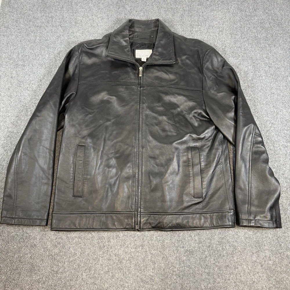 Wilsons M. Julian Leather Jacket Mens Large Black Motorcycle Biker Full Zip
